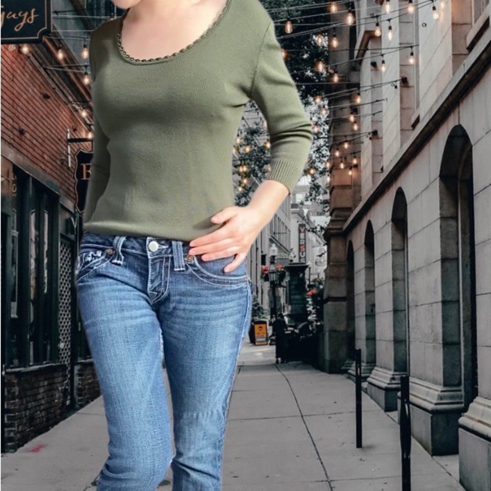 Dark Green Lace Neck Shirt